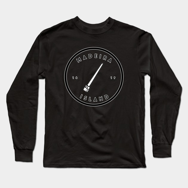 Madeira Island 1419 logo with the traditional stick to stir Poncha in black & white Long Sleeve T-Shirt by Donaby